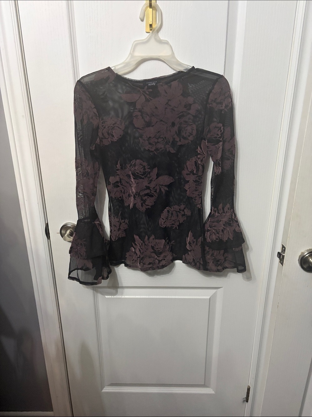 Streetwear Society Black Sheer Floral Ruffle-Sleeve Top